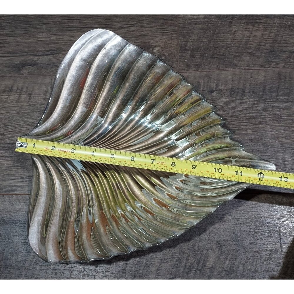 Bowl Akcam Gold Leaf Turkish Glass Holiday 13" x 12" x 3" Clear Silver Back - Picture 7 of 13